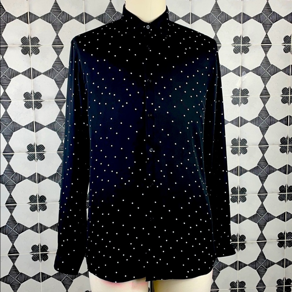 Sharp looking black and white polkadot dress shirt